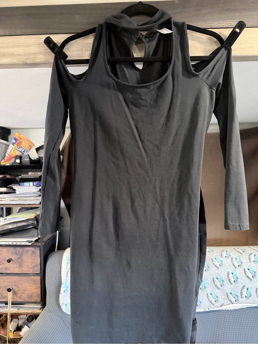 NEW Cold-Shoulder Black Bodycon Dress with Choker Neck